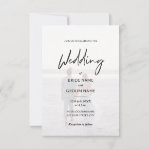 Minimalistisch Elegant Black en White Photo Weddin Kaart
