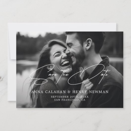 Minimalistisch Elegant Black en White Photo Weddin Save The Date (Voorkant)