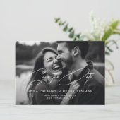 Minimalistisch Elegant Black en White Photo Weddin Save The Date (Staand voorkant)