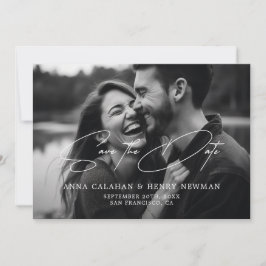Minimalistisch Elegant Black en White Photo Weddin Save The Date