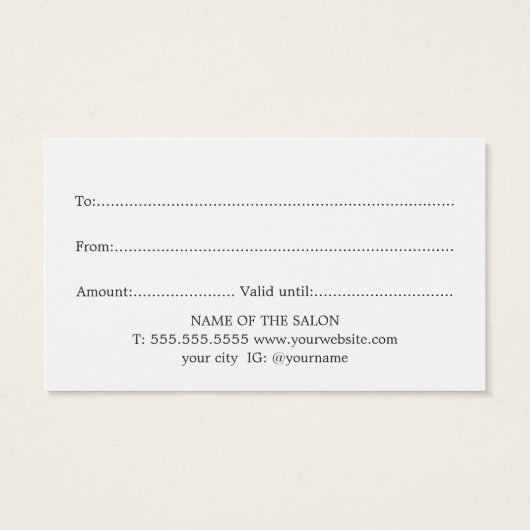 Minimalistisch Elegant Black White Beauty Salon Visitekaartje (Achterkant)