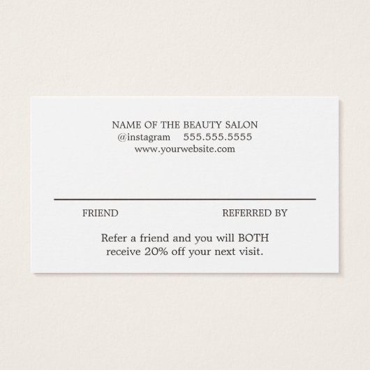 Minimalistisch Elegant Black White Beauty Salon Visitekaartje (Achterkant)