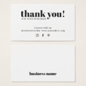 Minimalistisch Elegant Black White Hartelijk dank Visitekaartje (Voorkant /achterkant)