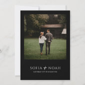 Minimalistisch Elegant Black & White Photo Wedding Kaart (Achterkant)