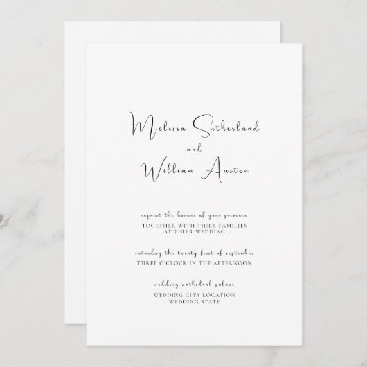 Minimalistisch Elegant Black & White Wedding Kaart (Voorkant / Achterkant)