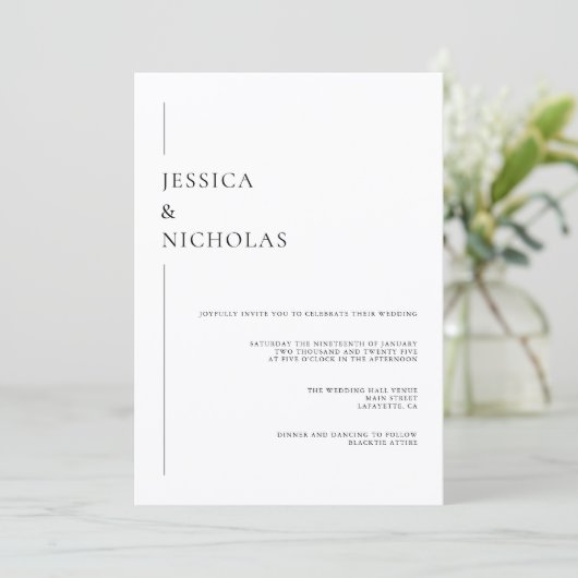 Minimalistisch Elegant Black & White Wedding Kaart (Staand voorkant)