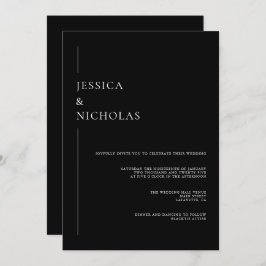 Minimalistisch Elegant Black & White Wedding Kaart
