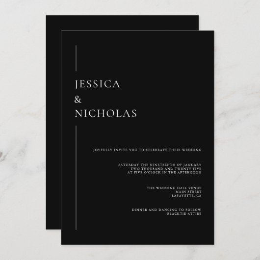 Minimalistisch Elegant Black & White Wedding Kaart (Voorkant / Achterkant)