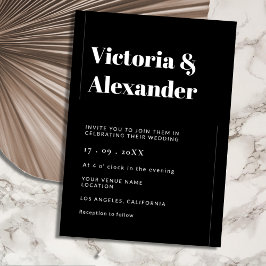Minimalistisch Elegant Black & White Wedding Kaart