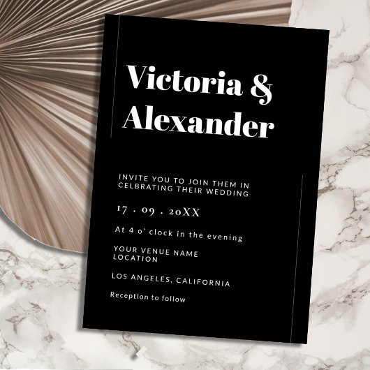 Minimalistisch Elegant Black & White Wedding Kaart