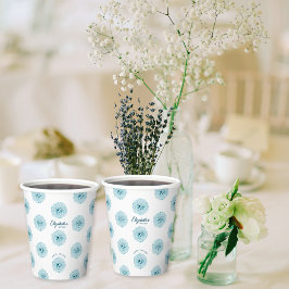 Minimalistisch Elegant Blauw Hydrangeas Verjaardag Papieren Bekers