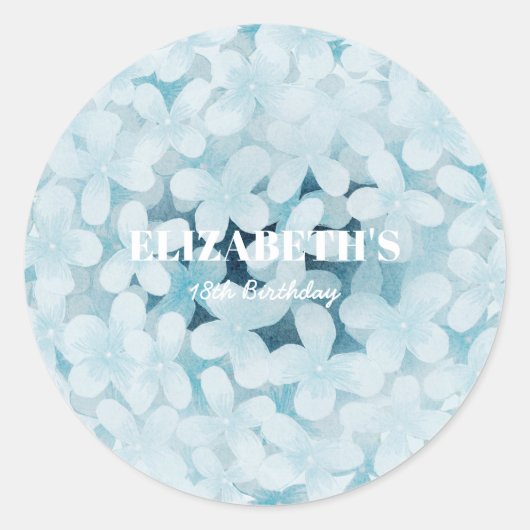Minimalistisch Elegant Blauw Hydrangeas Verjaardag Ronde Sticker (Voorkant)