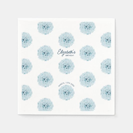 Minimalistisch Elegant Blauw Hydrangeas Verjaardag Servet (Voorkant)