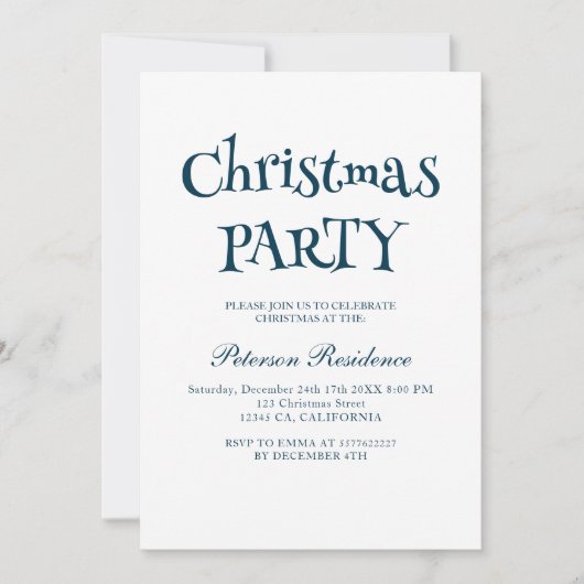 Minimalistisch Elegant Blauw Kerstfeest Kaart (Voorkant)