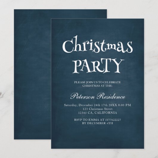 Minimalistisch Elegant Blauw Kerstfeest Kaart (Voorkant / Achterkant)