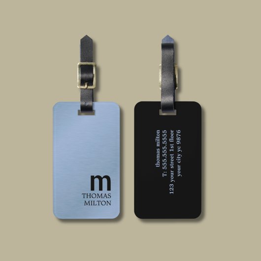 Minimalistisch Elegant Blauw Zwart Vet Monogram Bagagelabel
