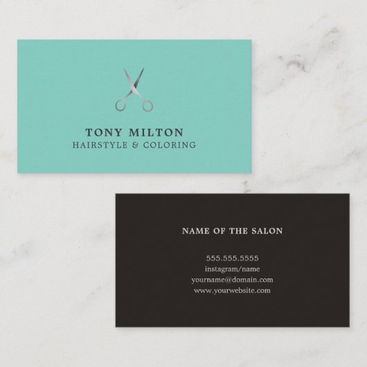 Minimalistisch Elegant Blauw Zwart Zilver Kapsel Visitekaartje (Voorkant / Achterkant)