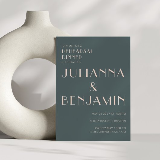 Minimalistisch Elegant Blauwgroen en Blush Repetit Kaart