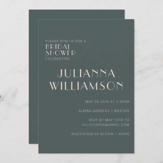 Minimalistisch elegant Blauwgroen en Blush Vrijgez Kaart (Voorkant / Achterkant)