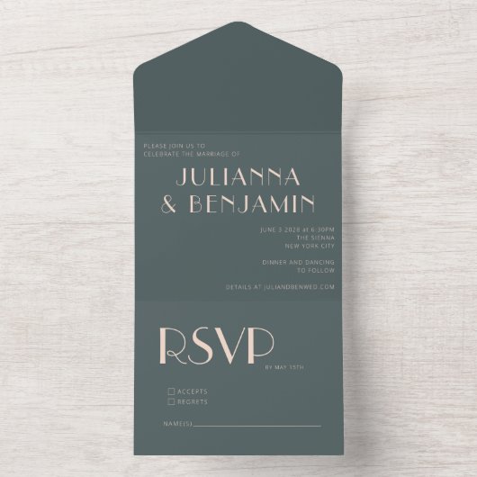 Minimalistisch elegant Blauwgroen en dubbelzinnig  All In One Uitnodiging (Binnen)