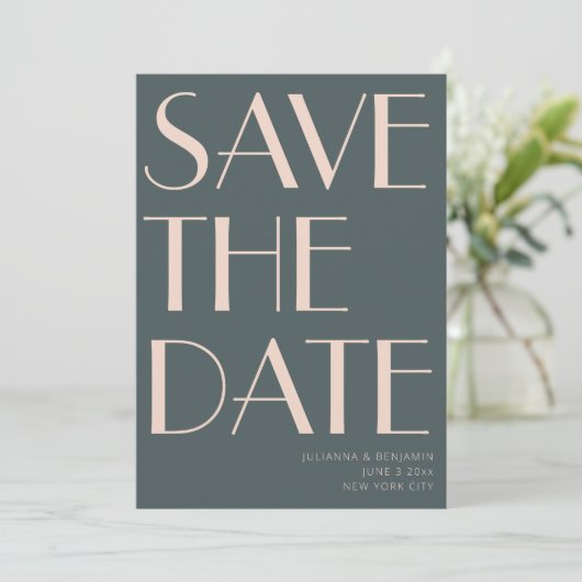Minimalistisch elegant Blauwgroen en dubbelzinnig  Save The Date (Staand voorkant)