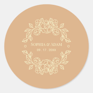 Minimalistisch Elegant Bloemen Beige Ronde Sticker