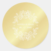 Minimalistisch Elegant Bloemen Gouden Ronde Sticker (Voorkant)