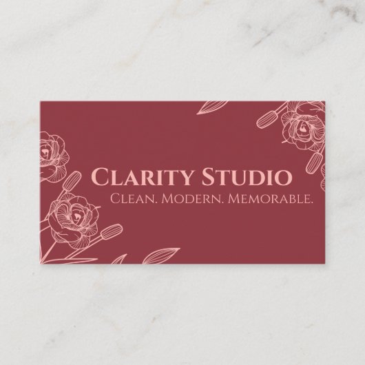 Minimalistisch Elegant Bloemen Roos Deep Red Moder Visitekaartje (Voorkant)