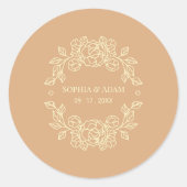 Minimalistisch Elegant Bloemendesign Beige Ronde Sticker (Voorkant)