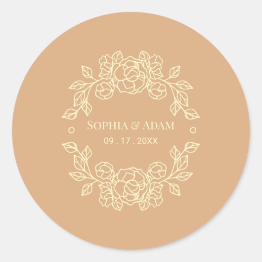 Minimalistisch Elegant Bloemendesign Beige Ronde Sticker (Voorkant)