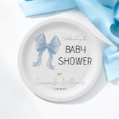 Minimalistisch Elegant Blue Bow Boy Baby shower Papieren Bordje