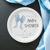 Minimalistisch Elegant Blue Bow Boy Baby shower Papieren Bordje