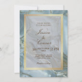 Minimalistisch Elegant Blue Marble bruiloft Gold Kaart (Voorkant)