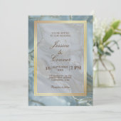 Minimalistisch Elegant Blue Marble bruiloft Gold Kaart (Staand voorkant)