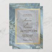 Minimalistisch Elegant Blue Marble bruiloft Gold Kaart (Voorkant / Achterkant)