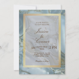 Minimalistisch Elegant Blue Marble bruiloft Gold Kaart
