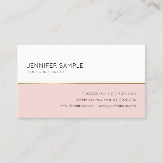 Minimalistisch elegant Blush Pink Gold White Trend Visitekaartje (Voorkant)