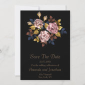 Minimalistisch Elegant Boho Zwart Goud Bloemen Bru Save The Date (Voorkant)