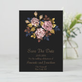 Minimalistisch Elegant Boho Zwart Goud Bloemen Bru Save The Date (Staand voorkant)
