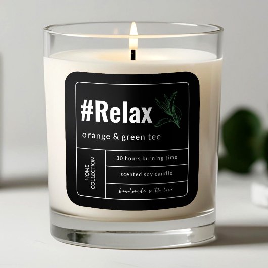 Minimalistisch Elegant Boho Zwart & Wit Kaars Labe Vierkante Sticker