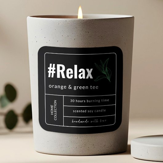 Minimalistisch Elegant Boho Zwart & Wit Kaars Labe Vierkante Sticker