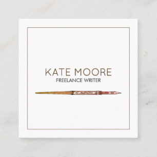 Minimalistisch Elegant Brown White  Writer Vierkante Visitekaartje