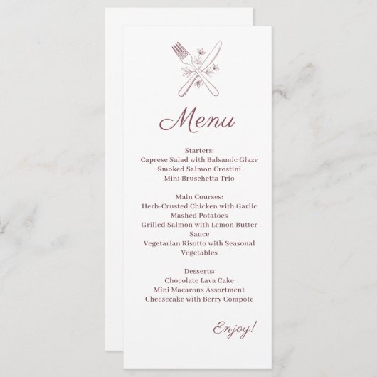 Minimalistisch Elegant Bruiloft Menu (Voorkant / Achterkant)