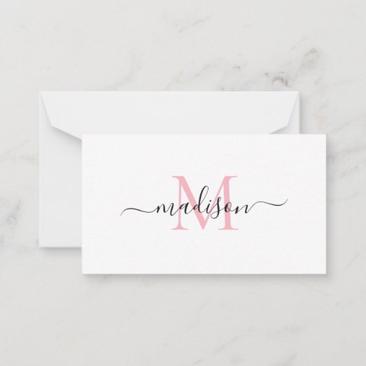 Minimalistisch Elegant Chic Monogram Script Blush  Notitiekaartje (Achterkant)