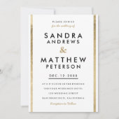 Minimalistisch Elegant Chique Wit Goud Strepen Bru Kaart (Voorkant)