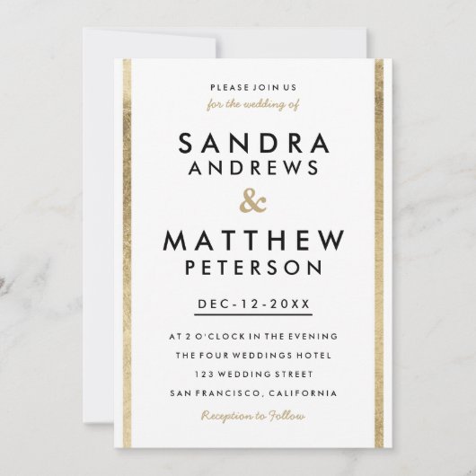 Minimalistisch Elegant Chique Wit Goud Strepen Bru Kaart (Voorkant)