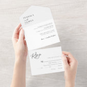 Minimalistisch Elegant Chique Zwart-wit Bruiloft All In One Uitnodiging (Afscheurbaar)