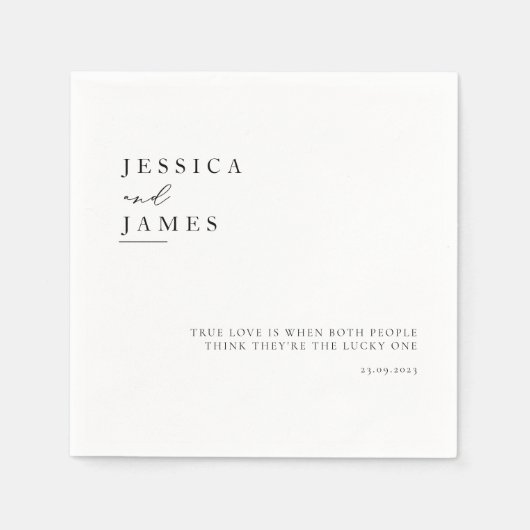 Minimalistisch Elegant Chique Zwart-wit Bruiloft Servet (Voorkant)