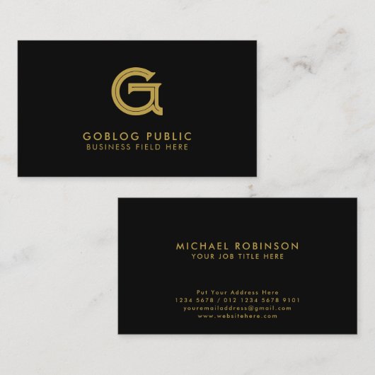 Minimalistisch Elegant Company Initiaal op zwart Visitekaartje (Voorkant / Achterkant)