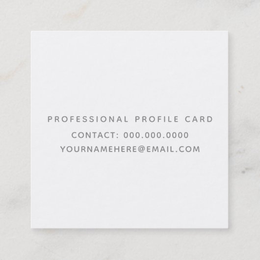 minimalistisch elegant cool grijs script op wit vierkante visitekaartje (Achterkant)